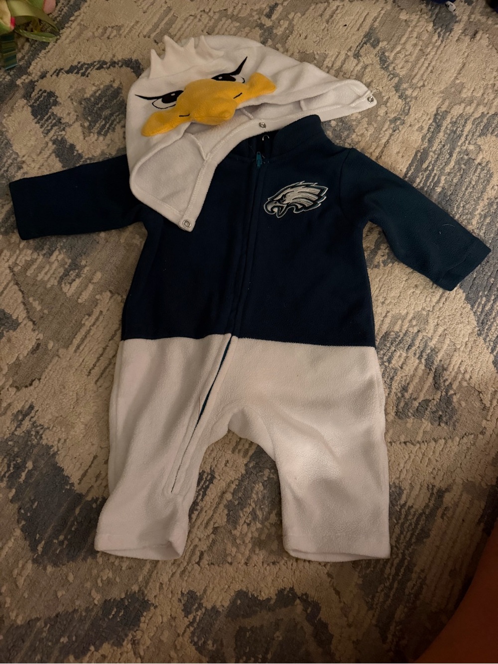Baby One-Piece Fleece Romper in White and Navy